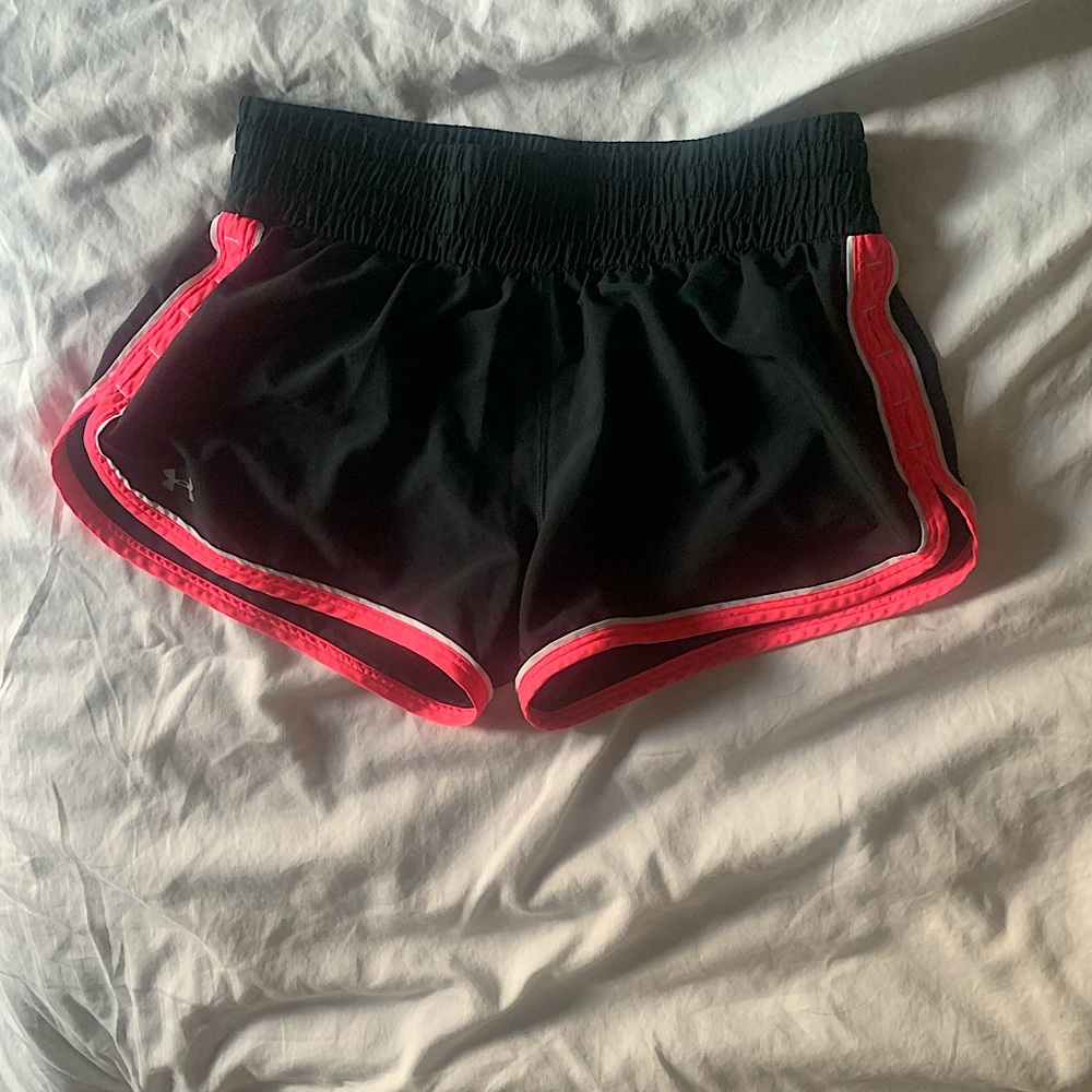 UA Shorts. Size Sm. Black with bright pink trim.